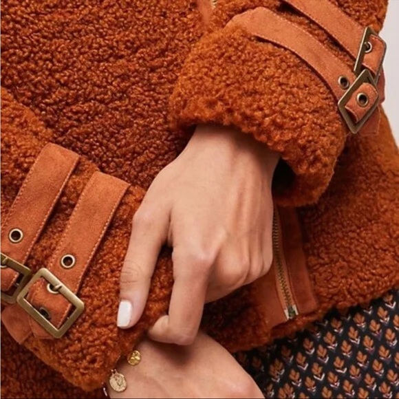 Anthropologie Moto Aviator Bomber Jacket Marrakech Rust Orange Brown Sherpa XS - Picture 4 of 7
